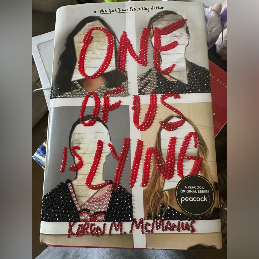 Handmade bedazzled book:One Of Us Is Lying by Karen McManus